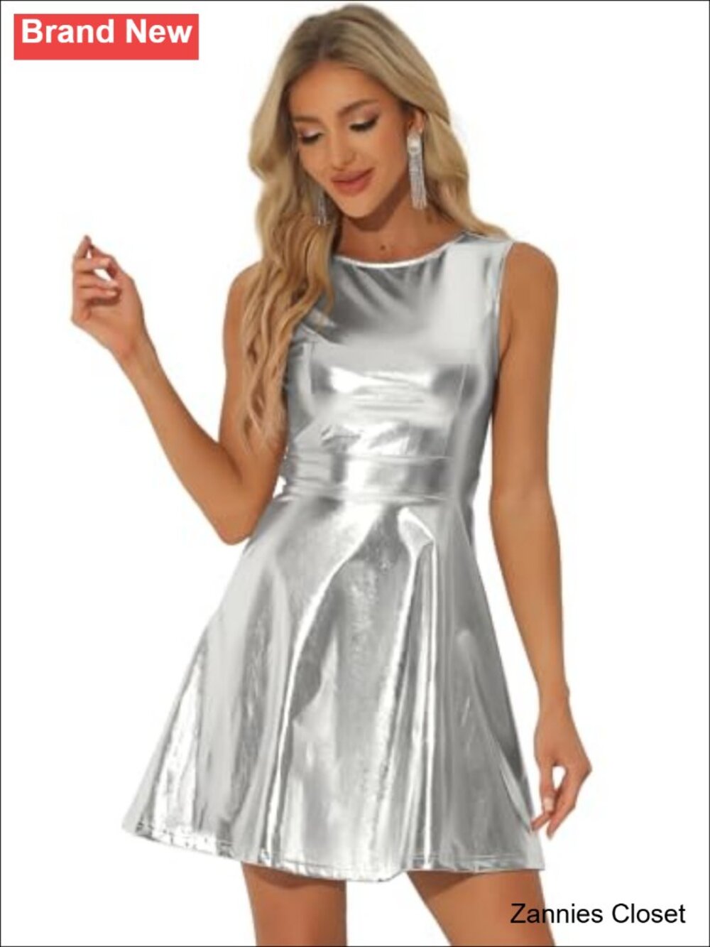👻 Allegra K Metallic Sleeveless Fit and Flare Party Disco Dress